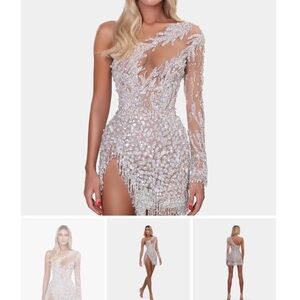 Albina Dyla Sequin Fringe Mini Dress One Shoulder Size 00